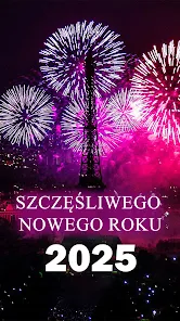 Fioletowe fajerwerki nad miastem witają w 2025 roku